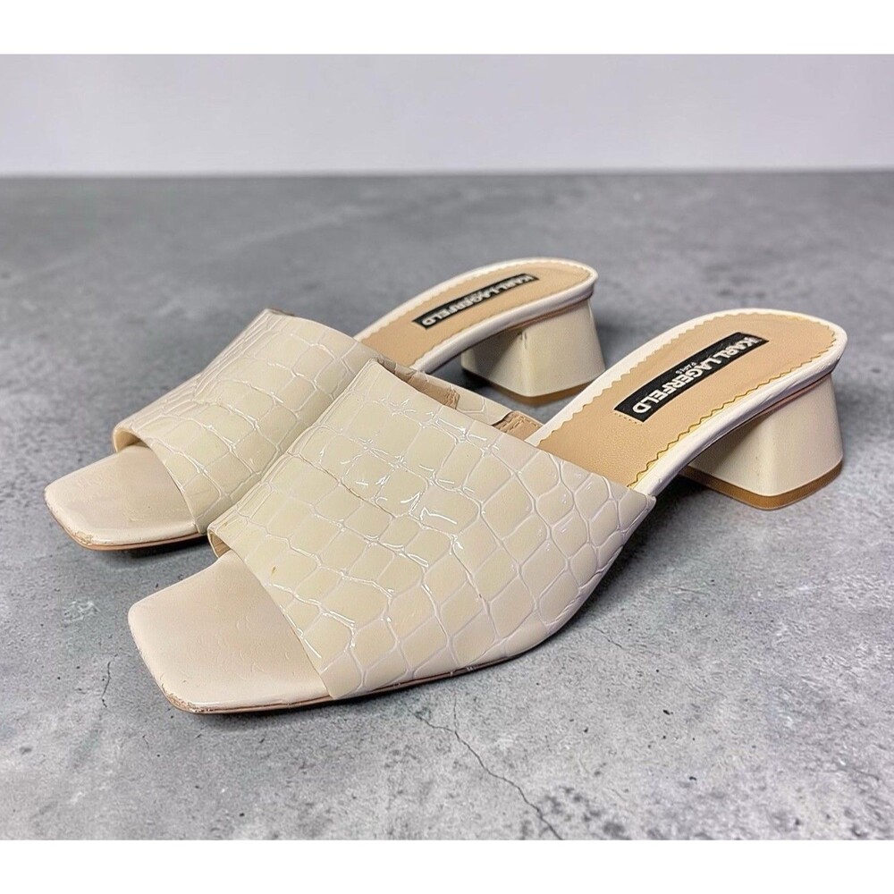 REPAIR Karl Lagerfeld Paris Macaria Mules 8.5 39 Ivory Croc Leather Heels AS IS